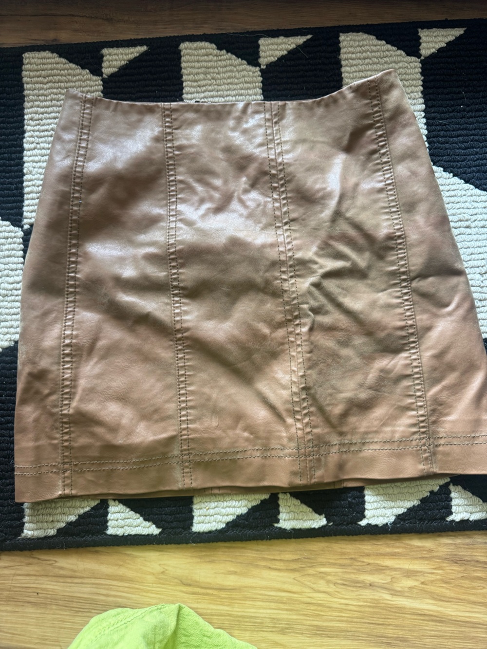 Free People Tan Faux Leather Mini Skirt with Panel Stitching